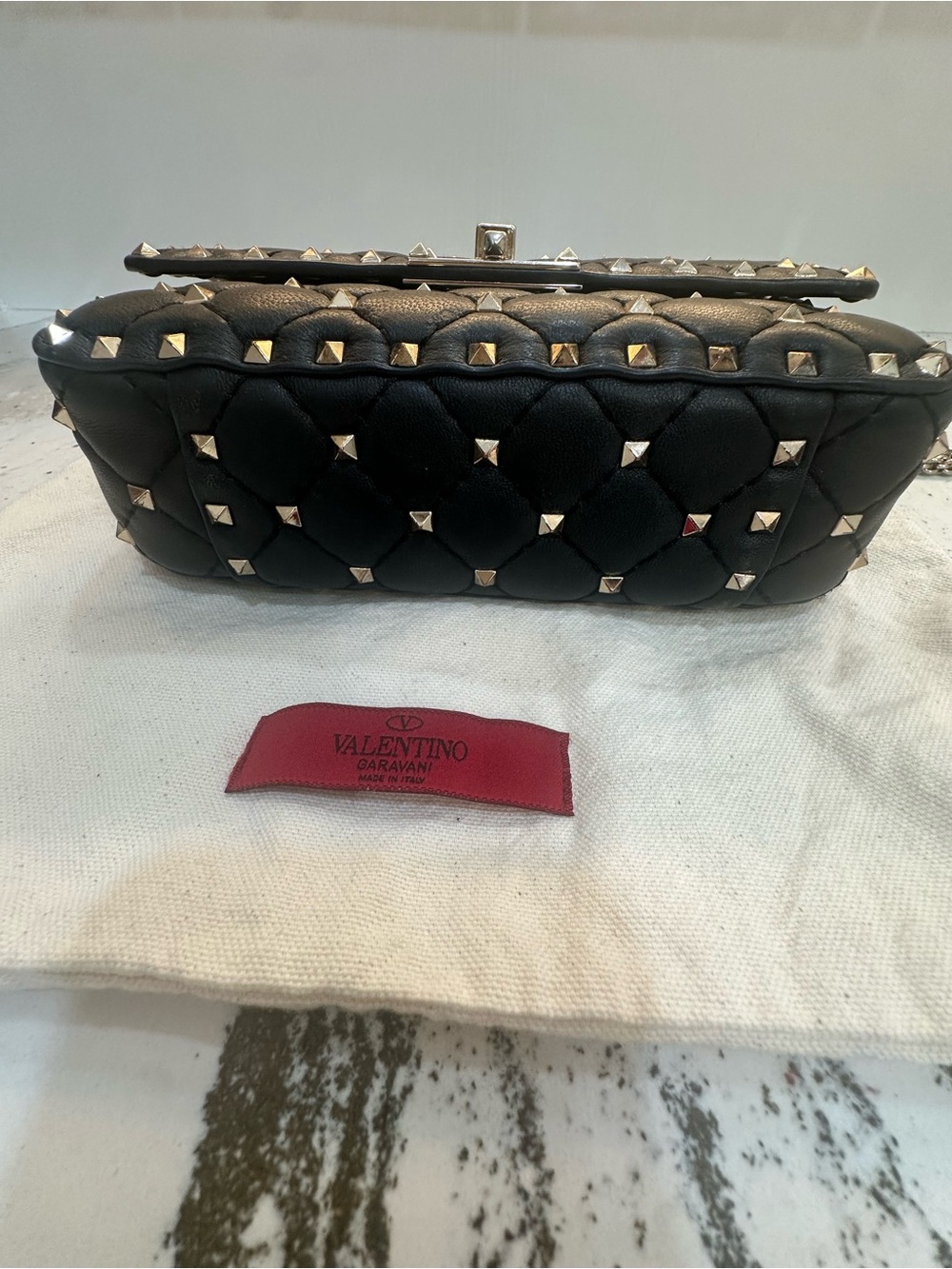 Valentino Black Quilted Rockstud Shoulder Bag with Silver Hardware - Picture 12 of 14